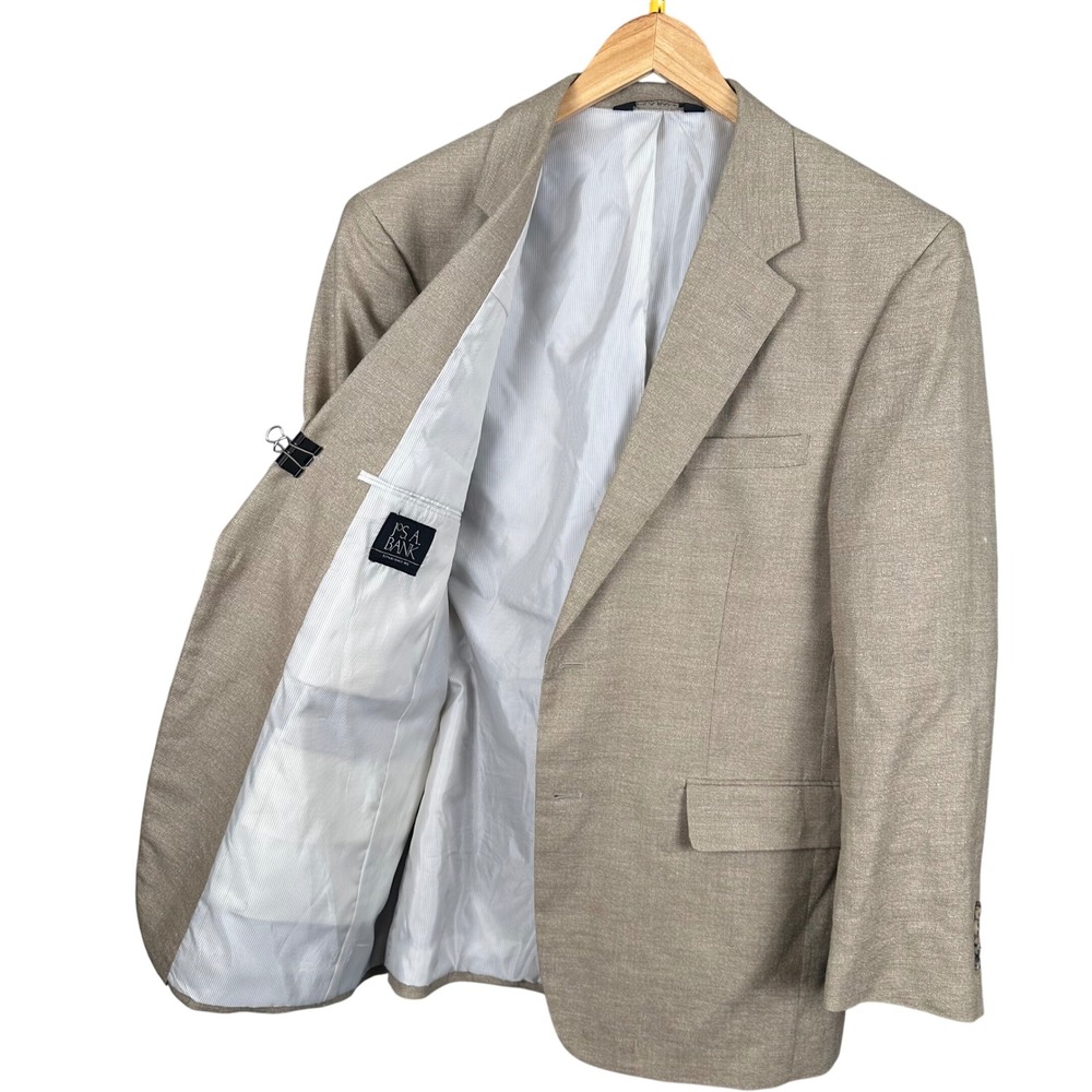 Jos. A. Bank Mens 43R Linen Wool Blend Blazer Sport Coat Tan 7717 2-Button